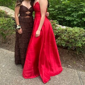 Red Corset Strapless Prom Dress